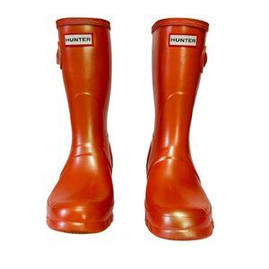 Hunter Wellies Women's Sz 8 Original Short Gloss Orange Rain Boots